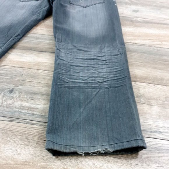 Chams Denim Jeans Men Women 36x28 Gray Distress Embriodered Casual Relaxed Wide - Picture 9 of 12